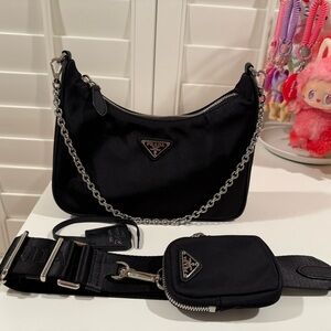 Prada Black Nylon Shoulder Bag with Chain Strap
